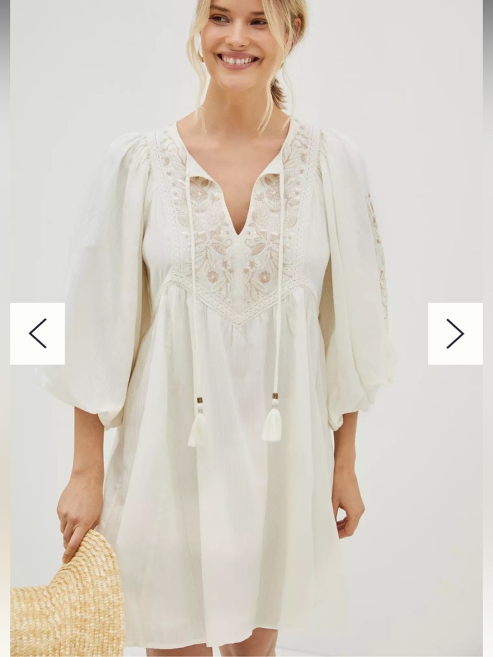 Anthropologie White Viveka Embroidered Lace Mini Dress Boho Medium